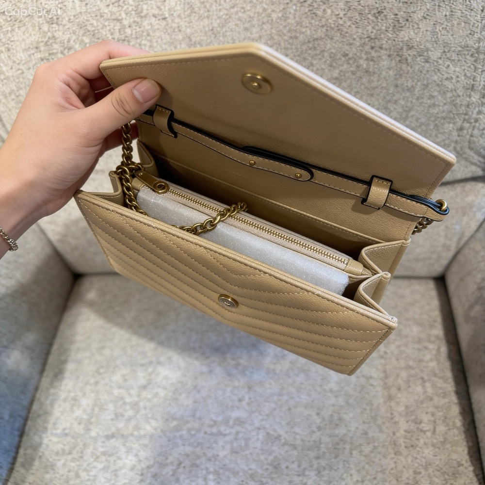 Tan Quilted  Chain Shoulder Bag